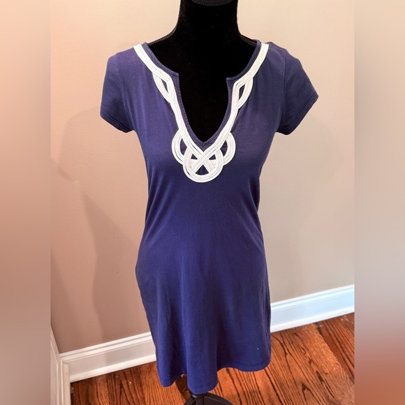 Women’s LILY PULITZER Brewster navy blue pima cotton shift dress Size Small - Picture 4 of 6